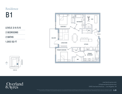 A floor plan for a residence B1 showing two bedrooms and two baths.